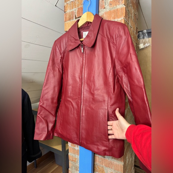 90s Cherry Red Leather Coat - Picture 2 of 6